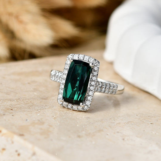 Rhapsody AAAA Indicolite, Weißer Diamant Ring 950 Platin (Größe 17.00)   (10-16 Werktage Lieferzeit) ca. 3,96 ct