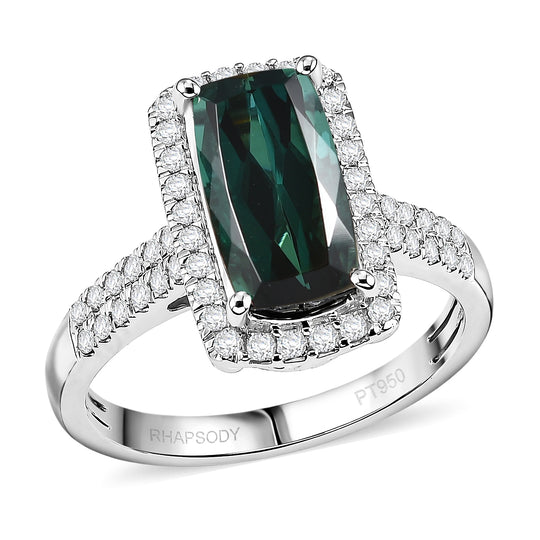 Rhapsody AAAA Indicolite, Weißer Diamant Ring 950 Platin (Größe 17.00)   (10-16 Werktage Lieferzeit) ca. 3,96 ct