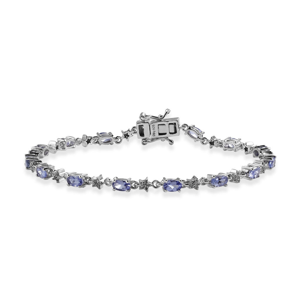 D'Joy Tansanit, Weißer Zirkon Armband ca. 19 cm 925 Silber Rhodiniert ca. 4,15 ct.