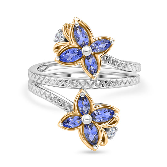 D'Joy Tansanit Ring 925 Silber Rhodiniert und 750 Gelbgold Vermeil (Größe 18.00) ca. 0,94 ct