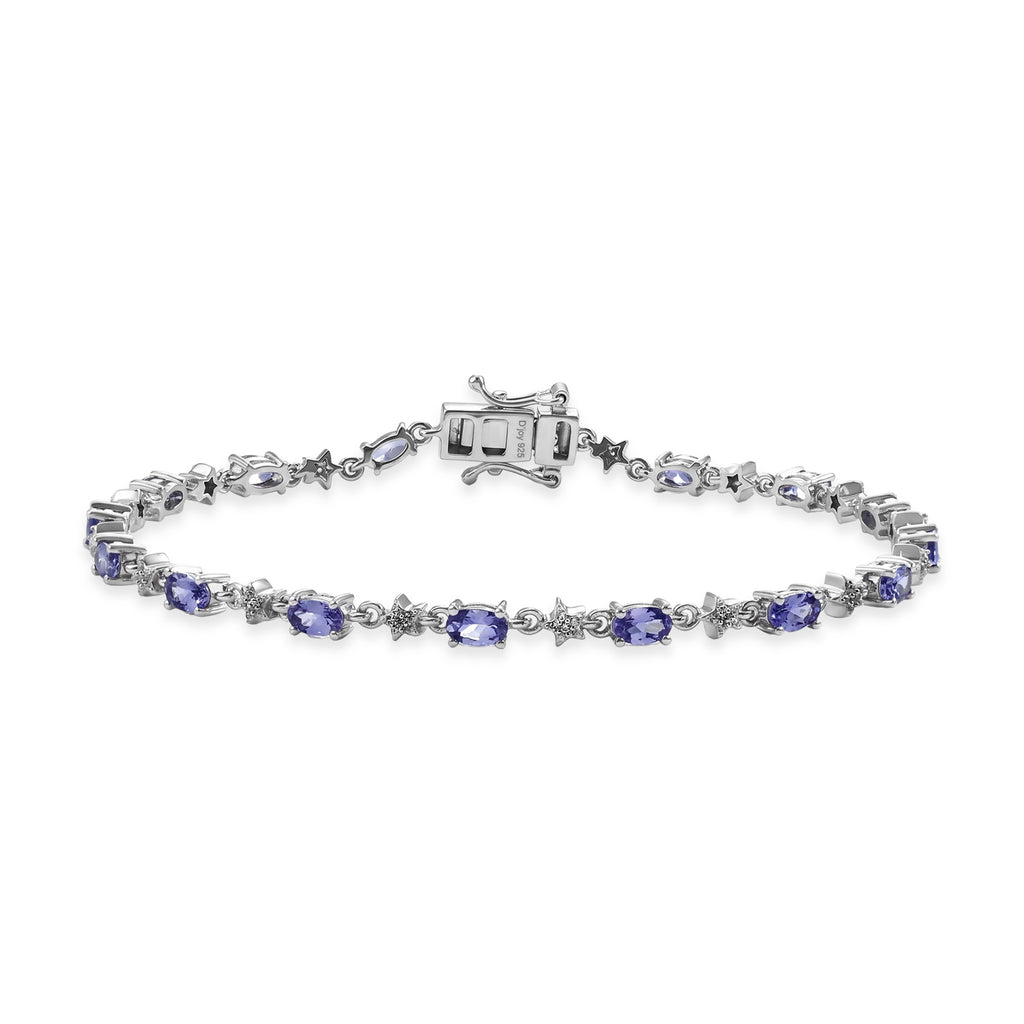 D'Joy Tansanit, Weißer Zirkon Armband ca. 20 cm 925 Silber Rhodiniert ca. 4,45 ct.