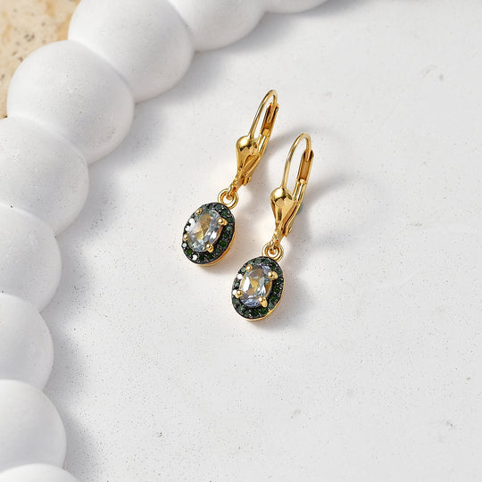 D'Joy Grüner Tansanit, Grüner Diamant Ohrringe 925 Silber 750 Gelbgold vermeil ca. 1.06 ct