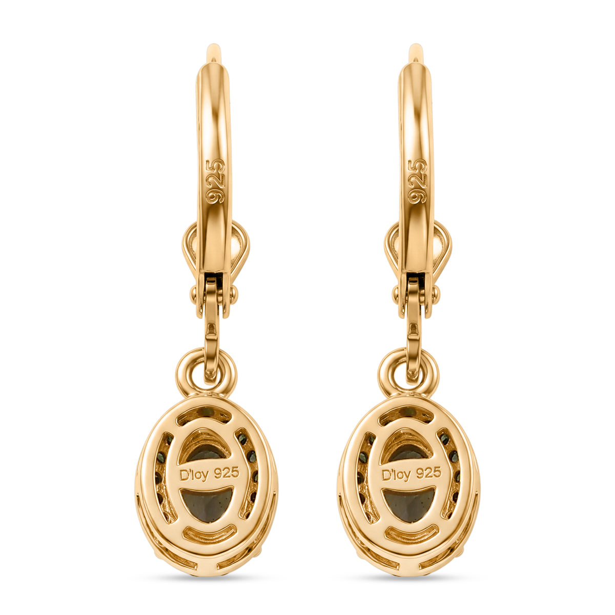 D'Joy Grüner Tansanit, Grüner Diamant Ohrringe 925 Silber 750 Gelbgold vermeil ca. 1.06 ct