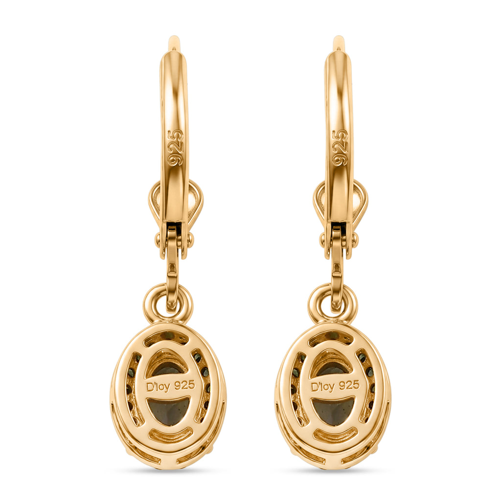 D'Joy Grüner Tansanit, Grüner Diamant Ohrringe 925 Silber 750 Gelbgold vermeil ca. 1.06 ct