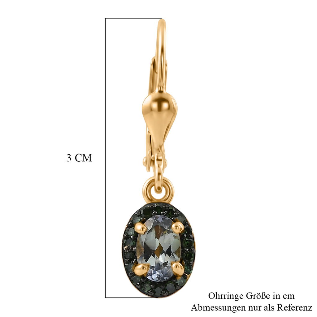 D'Joy Grüner Tansanit, Grüner Diamant Ohrringe 925 Silber 750 Gelbgold vermeil ca. 1.06 ct