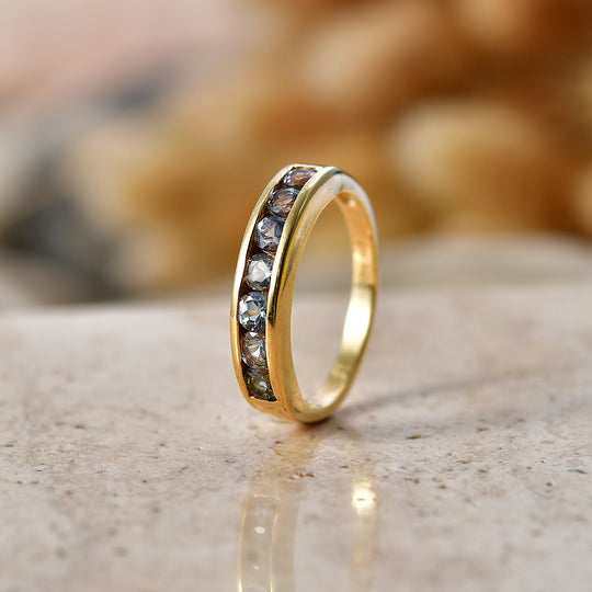 D'Joy Grüner Tansanit Ring 925 Silber 750 Vergoldet (Größe 18.00) ca. 0,94 ct