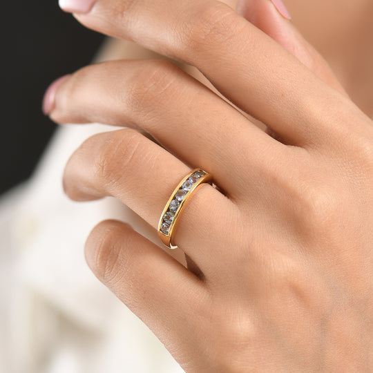 D'Joy Grüner Tansanit Ring 925 Silber 750 Vergoldet (Größe 18.00) ca. 0,94 ct