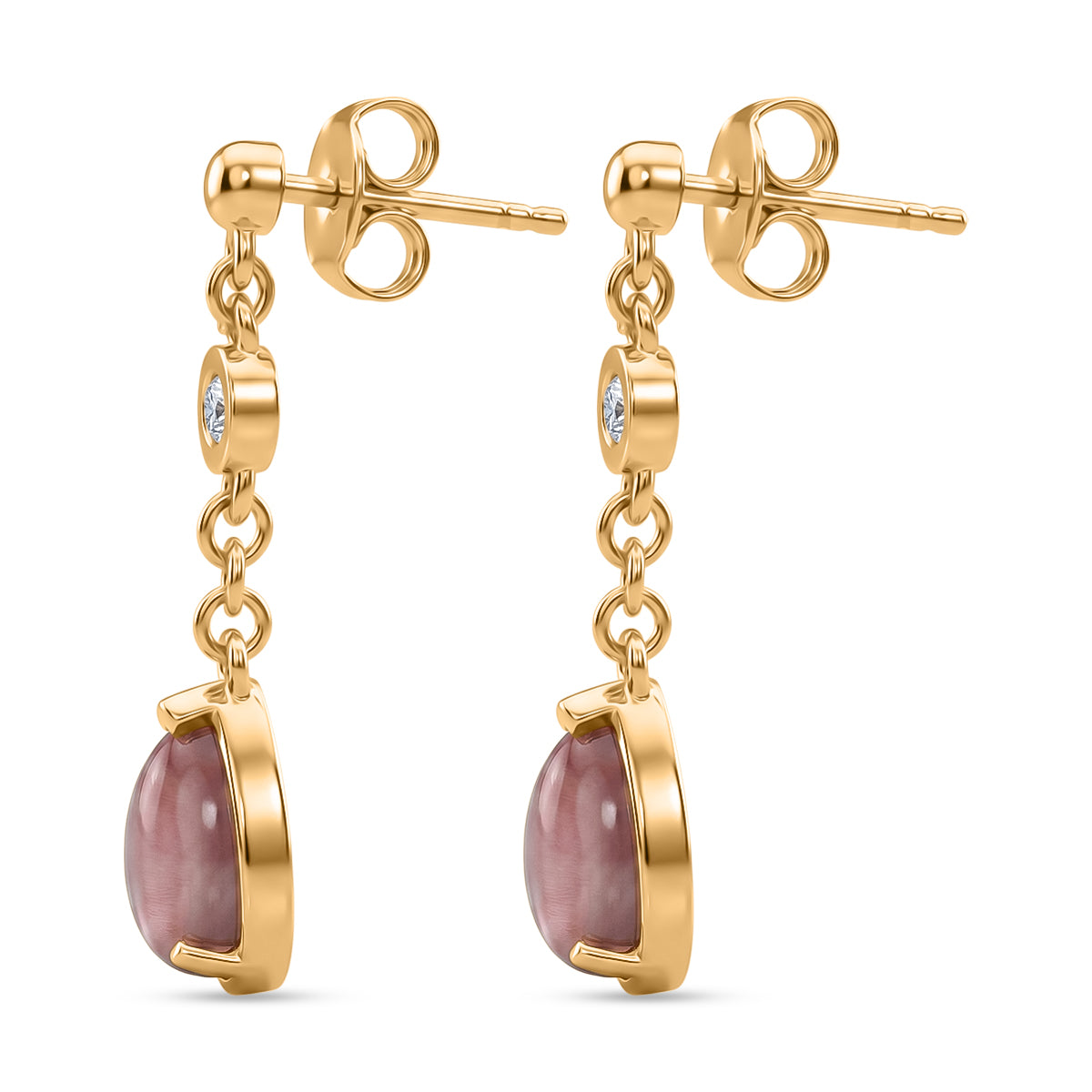 D'Joy Flamingo Mondstein, Moissanit Ohrringe 925 Silber 750 Gelbgold vermeil ca. 5.21 ct