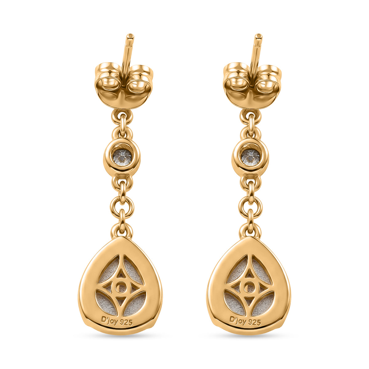 D'Joy Flamingo Mondstein, Moissanit Ohrringe 925 Silber 750 Gelbgold vermeil ca. 5,21 ct.