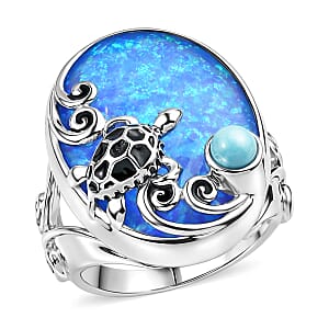 AAA Blauer Opal Doublet, Larimar Ring Rhodiniert (Größe 17.00) ca. 18.96 ct