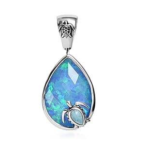 AAA Blauer Opal Doublet, Larimar Anhänger 925 Silber Rhodiniert ca. 9.30 ct