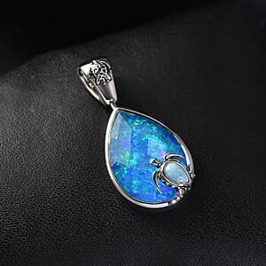 AAA Blauer Opal Doublet, Larimar Anhänger 925 Silber Rhodiniert ca. 9.30 ct