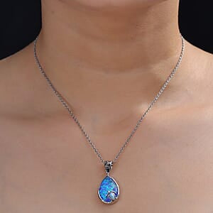 AAA Blauer Opal Doublet, Larimar Anhänger 925 Silber Rhodiniert ca. 9.30 ct
