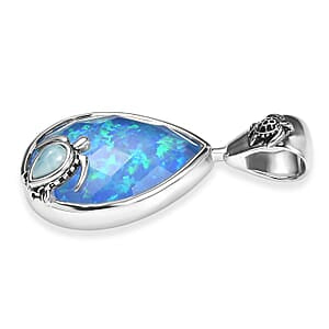 AAA Blauer Opal Doublet, Larimar Anhänger 925 Silber Rhodiniert ca. 9.30 ct