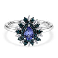 D'Joy Pfau Tansanit, Blauer Diamant Ring 925 Silber Rhodiniert (Größe 17.00) ca. 0,81 ct