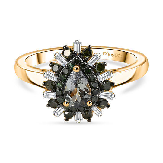 D'Joy Grüner Tansanit, Grüner Diamant Ring 925 Silber 750 Gelbgold vermeil (Größe 21.00) ca. 0,81 ct
