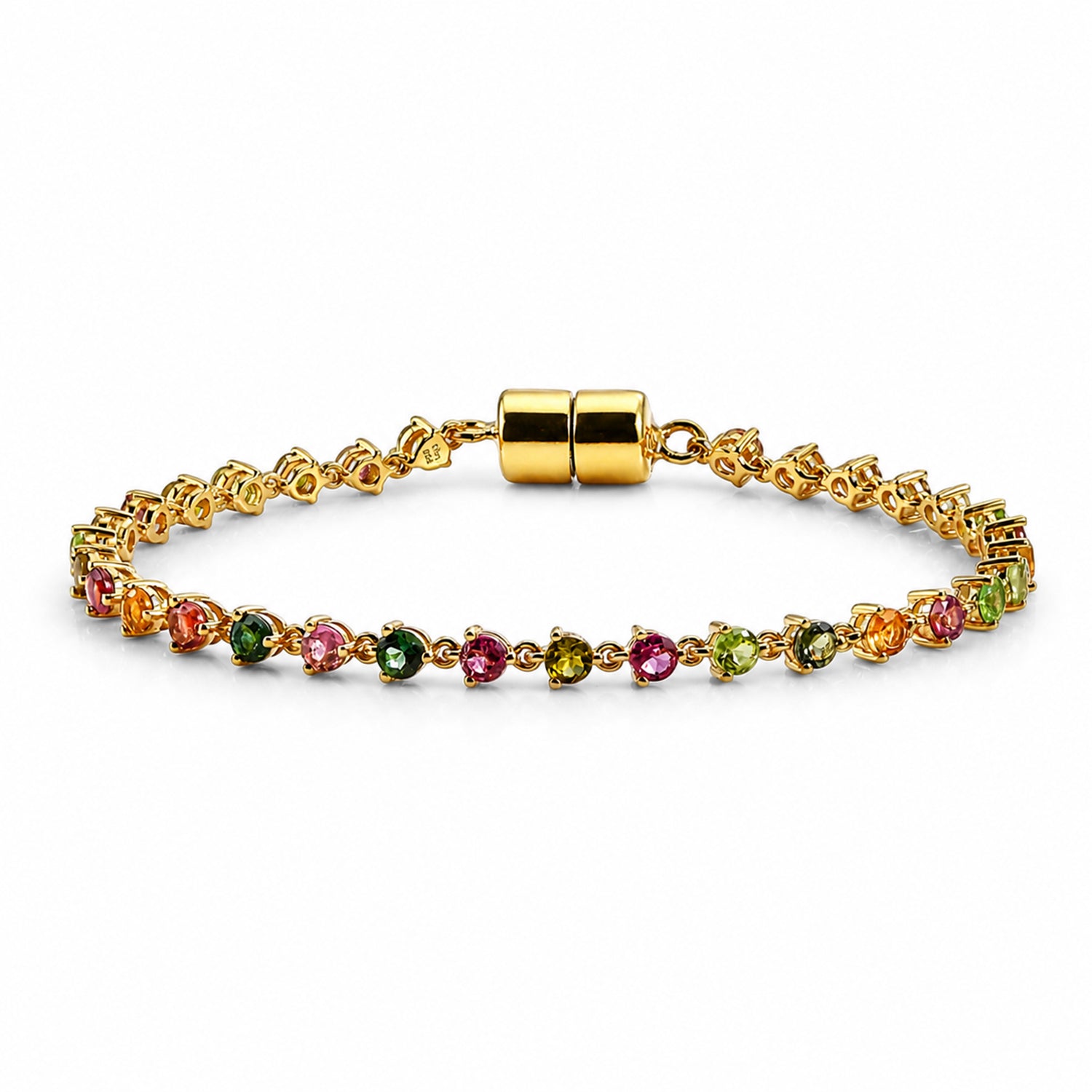 D'Joy AA Mehrfarbig-Turmalin Armband ca. 18 cm 925 Silber 750 Gelbgold vermeil ca. 4,42 ct.