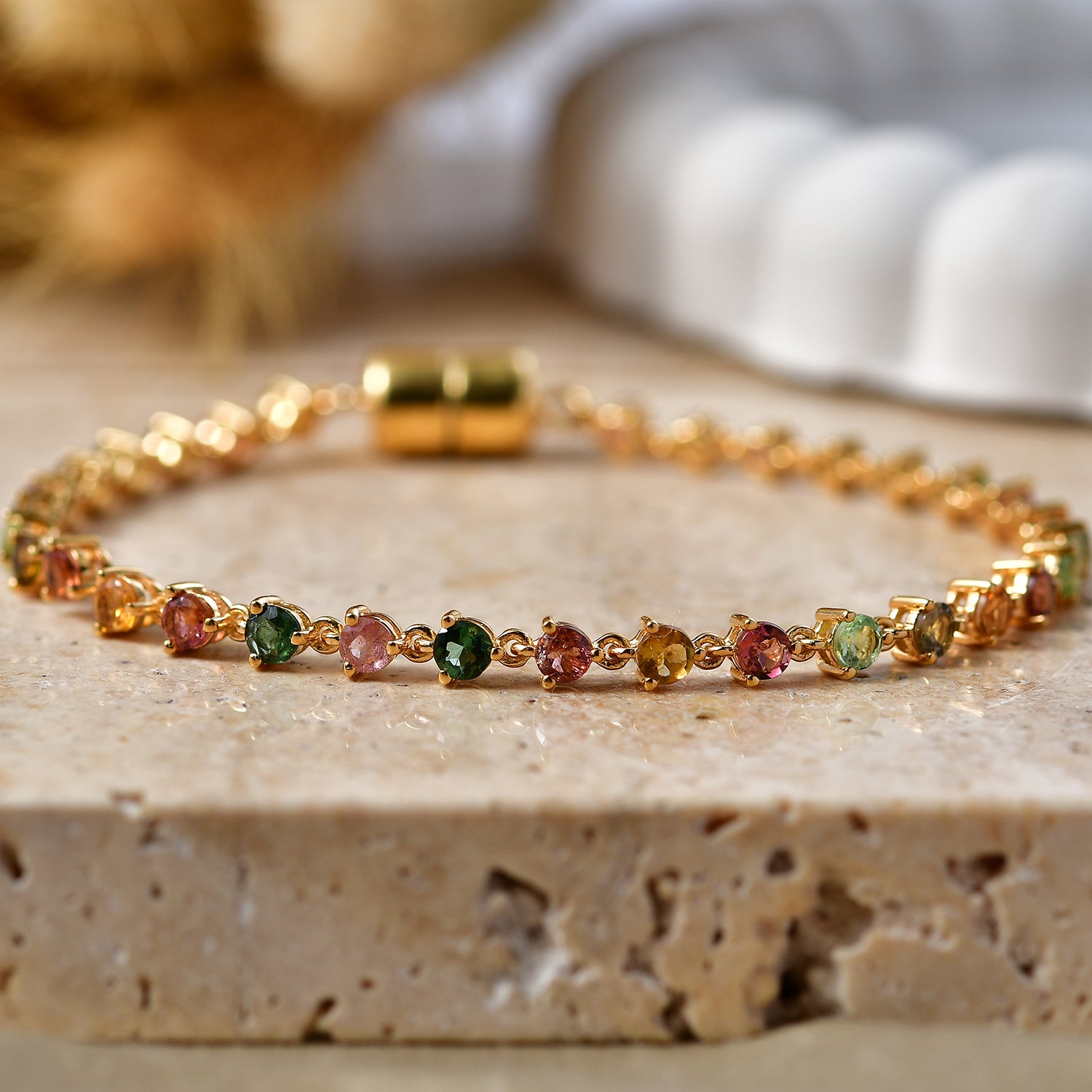 D'Joy AA Mehrfarbig-Turmalin Armband ca. 18 cm 925 Silber 750 Gelbgold vermeil ca. 4,42 ct.