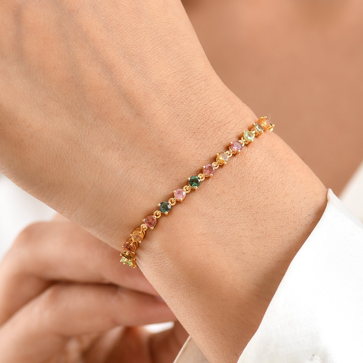 D'Joy AA Mehrfarbig-Turmalin Armband ca. 18 cm 925 Silber 750 Gelbgold vermeil ca. 4,42 ct.