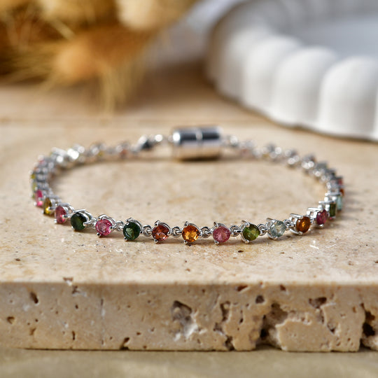 D'Joy AA Mehrfarbiges-Turmalin Armband ca. 18 cm 925 Silber Rhodiniert ca. 4,42 ct.
