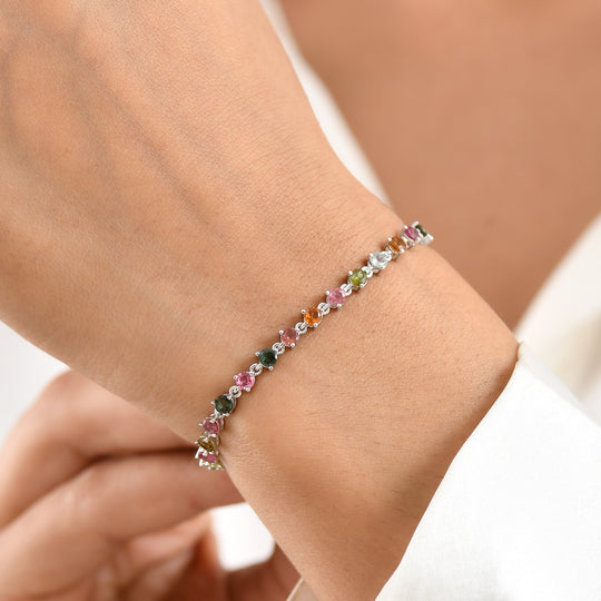 D'Joy AA Mehrfarbiges-Turmalin Armband ca. 18 cm 925 Silber Rhodiniert ca. 4,42 ct.