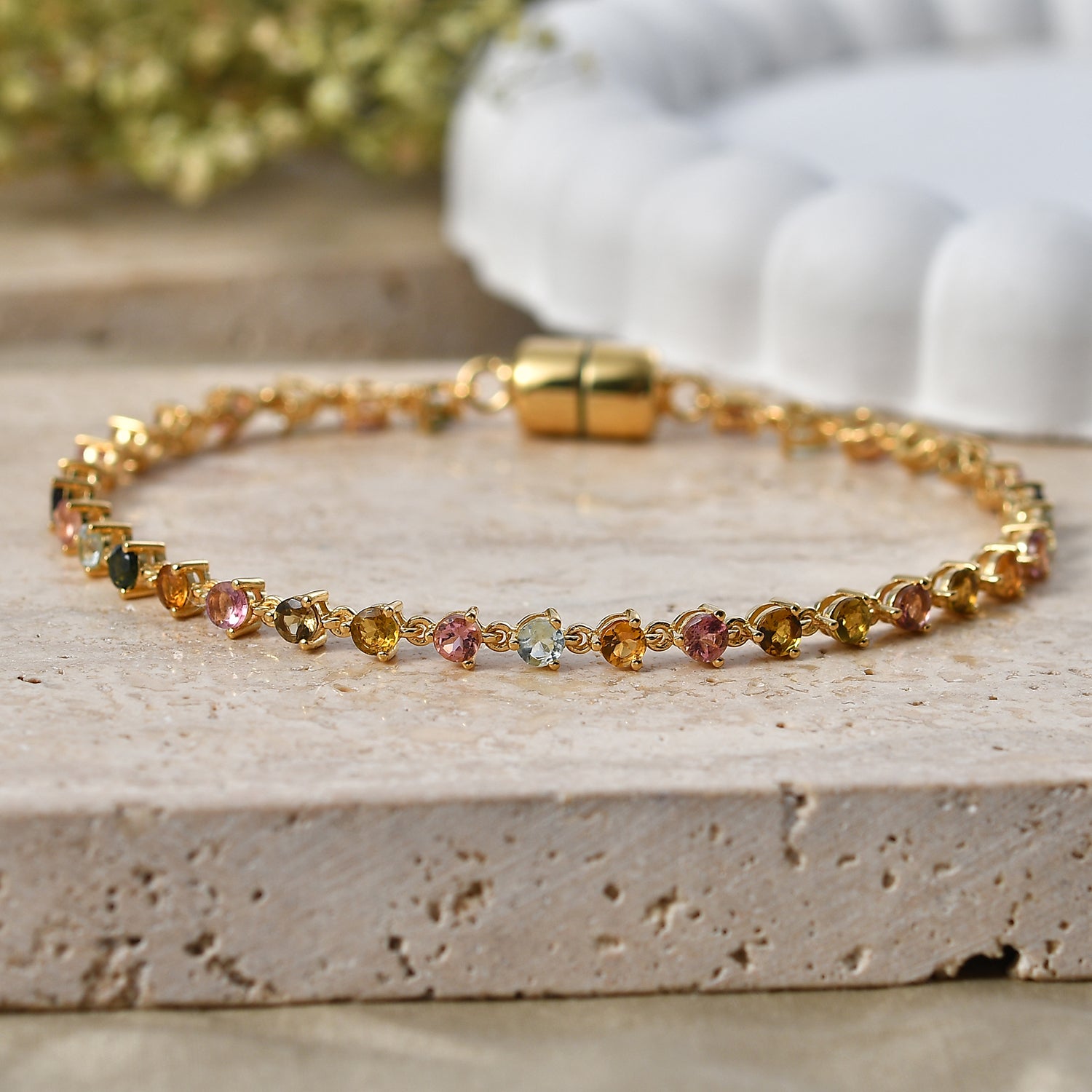 D'Joy AA Mehrfarbig-Turmalin Armband ca. 19 cm 925 Silber 750 Gelbgold vermeil ca. 4,18 ct.
