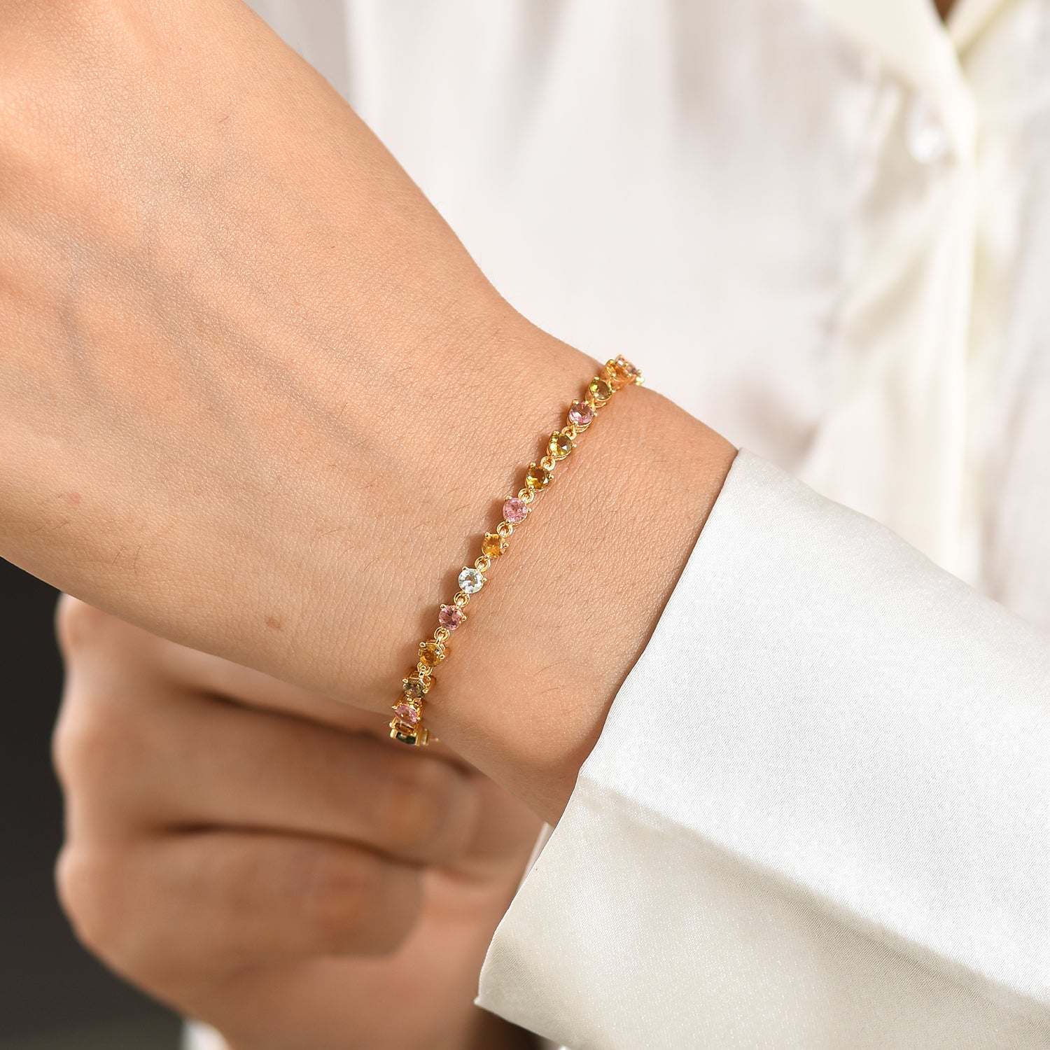 D'Joy AA Mehrfarbig-Turmalin Armband ca. 19 cm 925 Silber 750 Gelbgold vermeil ca. 4,18 ct.