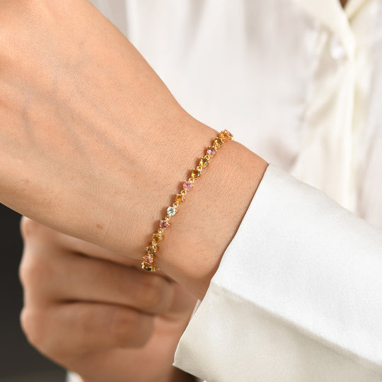 D'Joy AA Mehrfarbig-Turmalin Armband ca. 19 cm 925 Silber 750 Gelbgold vermeil ca. 4,18 ct.