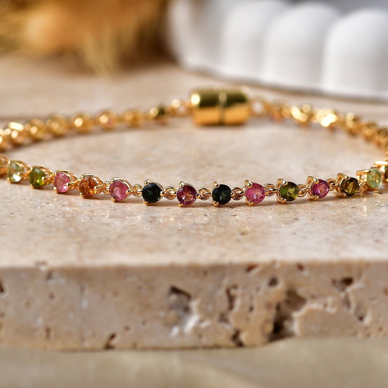 D'Joy AA Mehrfarbig-Turmalin Armband ca. 20 cm 925 Silber 750 Gelbgold vermeil ca. 4,66 ct.
