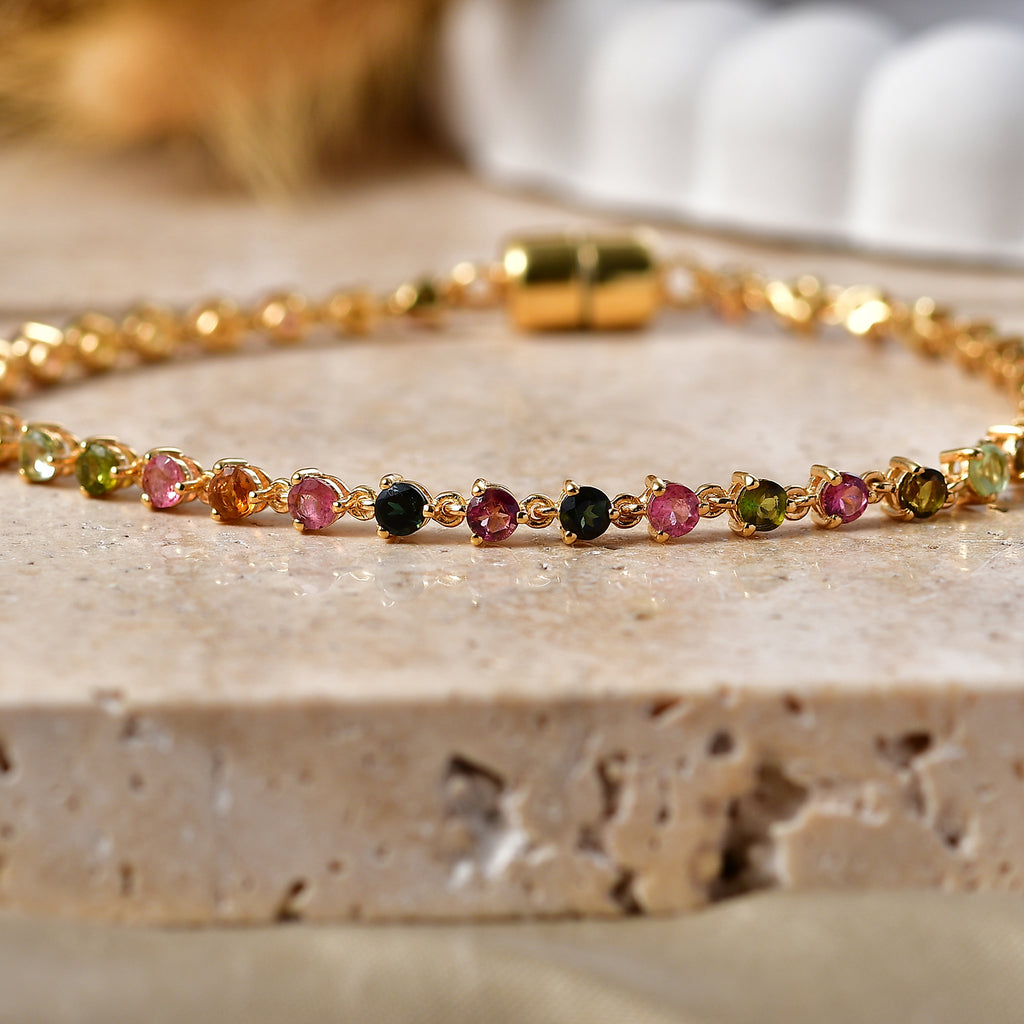D'Joy AA Mehrfarbig-Turmalin Armband ca. 20 cm 925 Silber 750 Gelbgold vermeil ca. 4,66 ct.