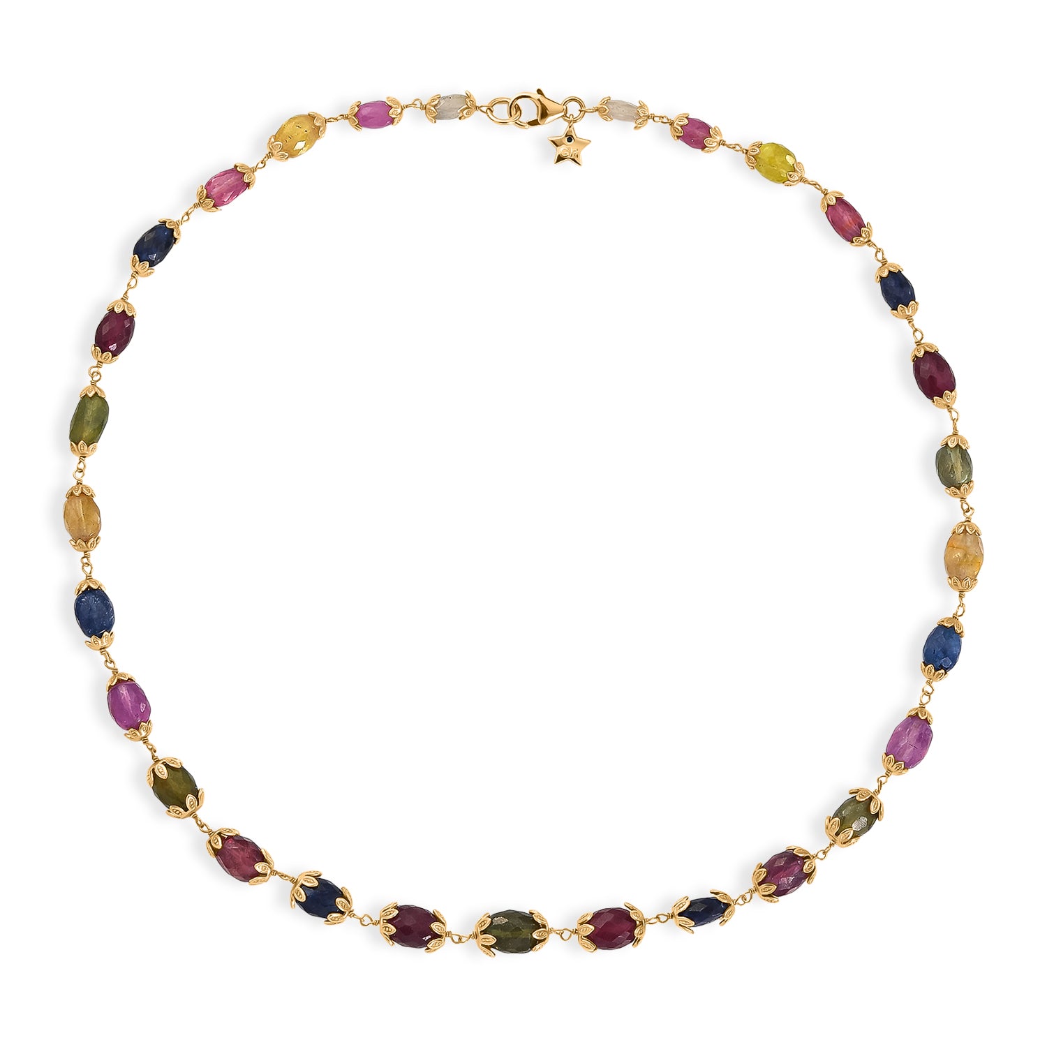 GP Celestial Kollektion - Mehrfarbig Saphir Halskette ca. 45 cm 925 Silber 750 Gelbgold vermeil ca. 99.74 ct