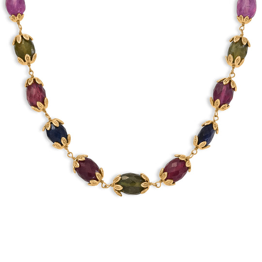 GP Celestial Kollektion - Mehrfarbig Saphir Halskette ca. 45 cm 925 Silber 750 Gelbgold vermeil ca. 99.74 ct