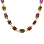 GP - Mehrfarbig Saphir Halskette ca. 45 cm 925 Silber 750 Gelbgold vermeil ca. 99,74 ct.