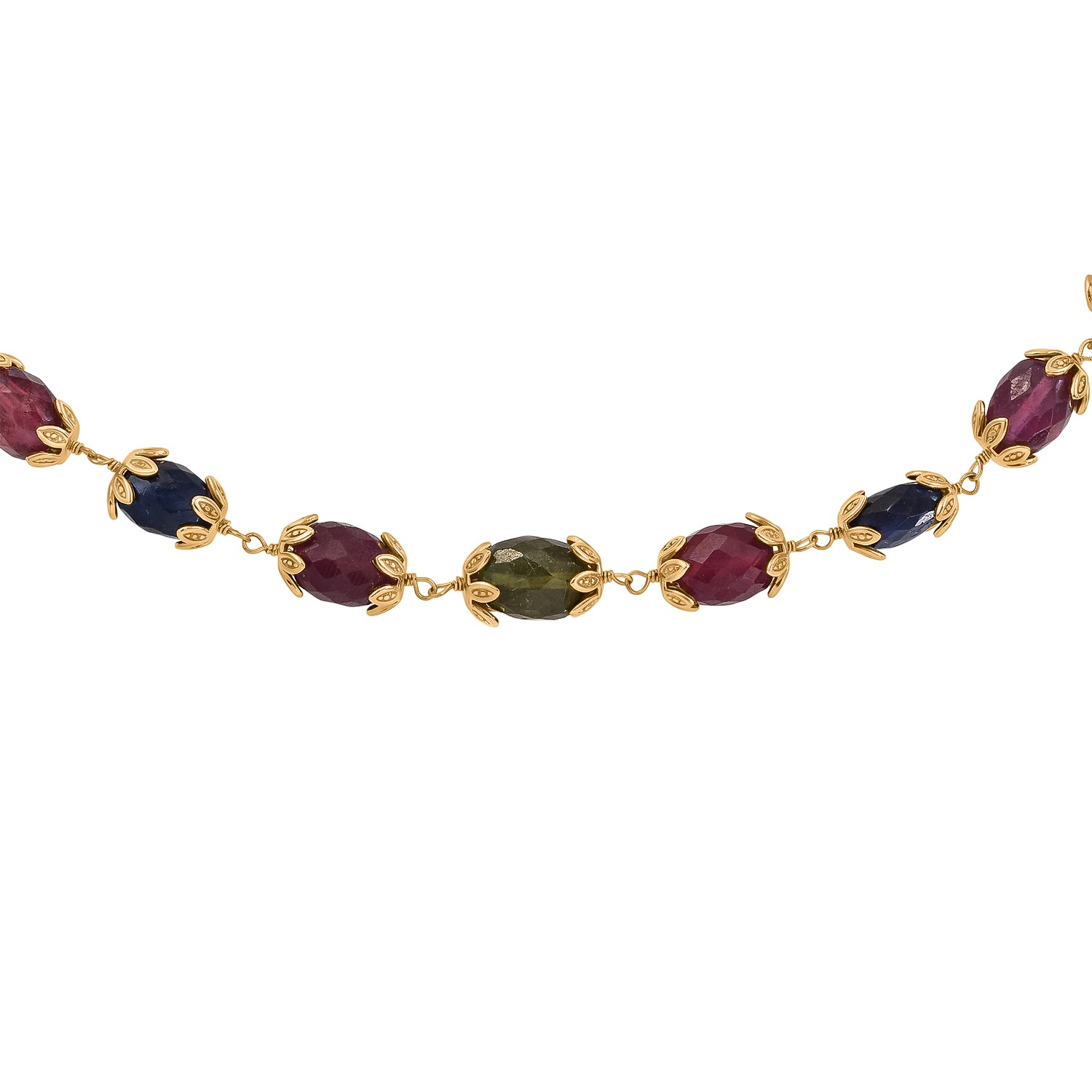 GP Celestial Kollektion - Mehrfarbig Saphir Halskette ca. 45 cm 925 Silber 750 Gelbgold vermeil ca. 99.74 ct
