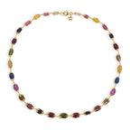GP - Mehrfarbig Saphir Halskette ca. 45 cm 925 Silber 750 Gelbgold vermeil ca. 99,74 ct.