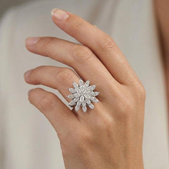Weißer Zirkonia Ring Nickelfreies Messing, flexibles (Größe 19.00-20.00), Silberfarben