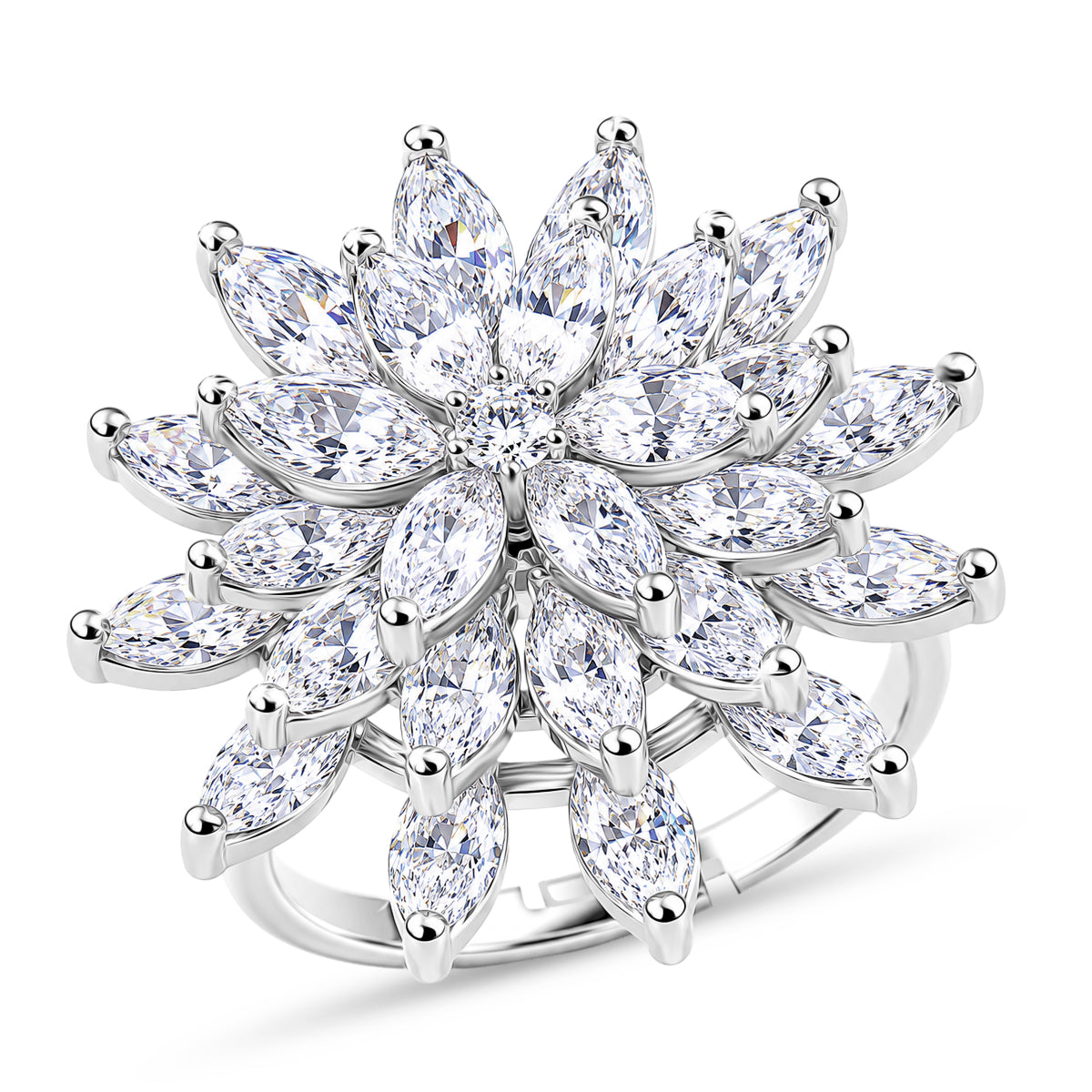 Weißer Zirkonia Ring Nickelfreies Messing, flexibles (Größe 19.00-20.00), Silberfarben