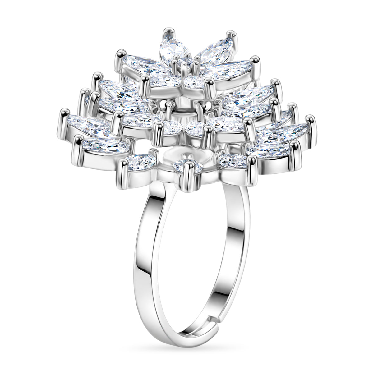 Weißer Zirkonia Ring Nickelfreies Messing, flexibles (Größe 19.00-20.00), Silberfarben