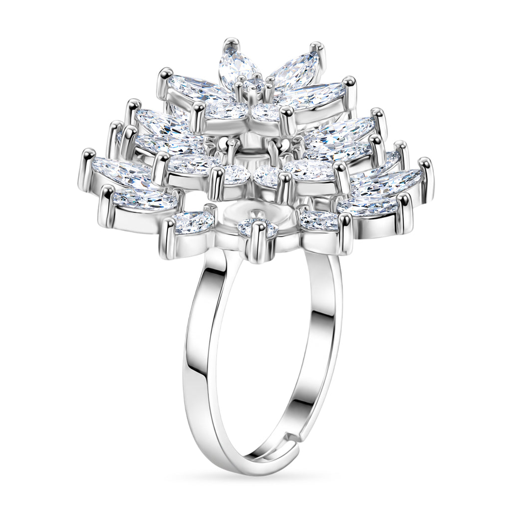 Weißer Zirkonia Ring Nickelfreies Messing, flexibles (Größe 19.00-20.00), Silberfarben