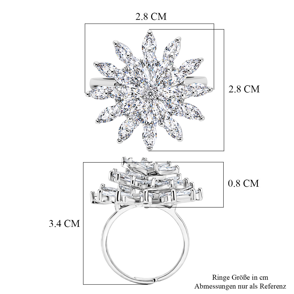 Weißer Zirkonia Ring Nickelfreies Messing, flexibles (Größe 19.00-20.00), Silberfarben