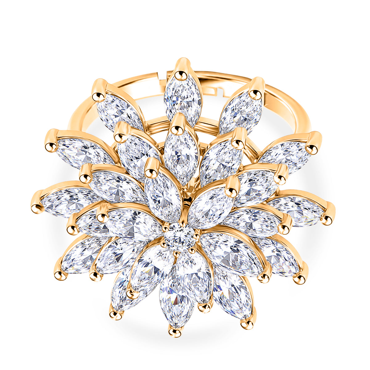 Weißer Zirkonia Ring Nickelfreies Messing, flexibles (Größe 17.00-18.00), Goldfarben