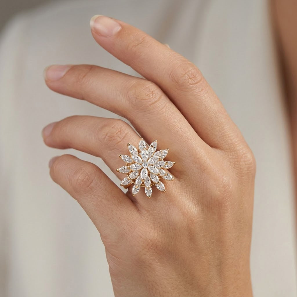 Weißer Zirkonia Ring Nickelfreies Messing, flexibles (Größe 17.00-18.00), Goldfarben