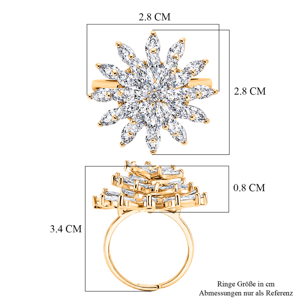 Weißer Zirkonia Ring Nickelfreies Messing, flexibles (Größe 17.00-18.00), Goldfarben