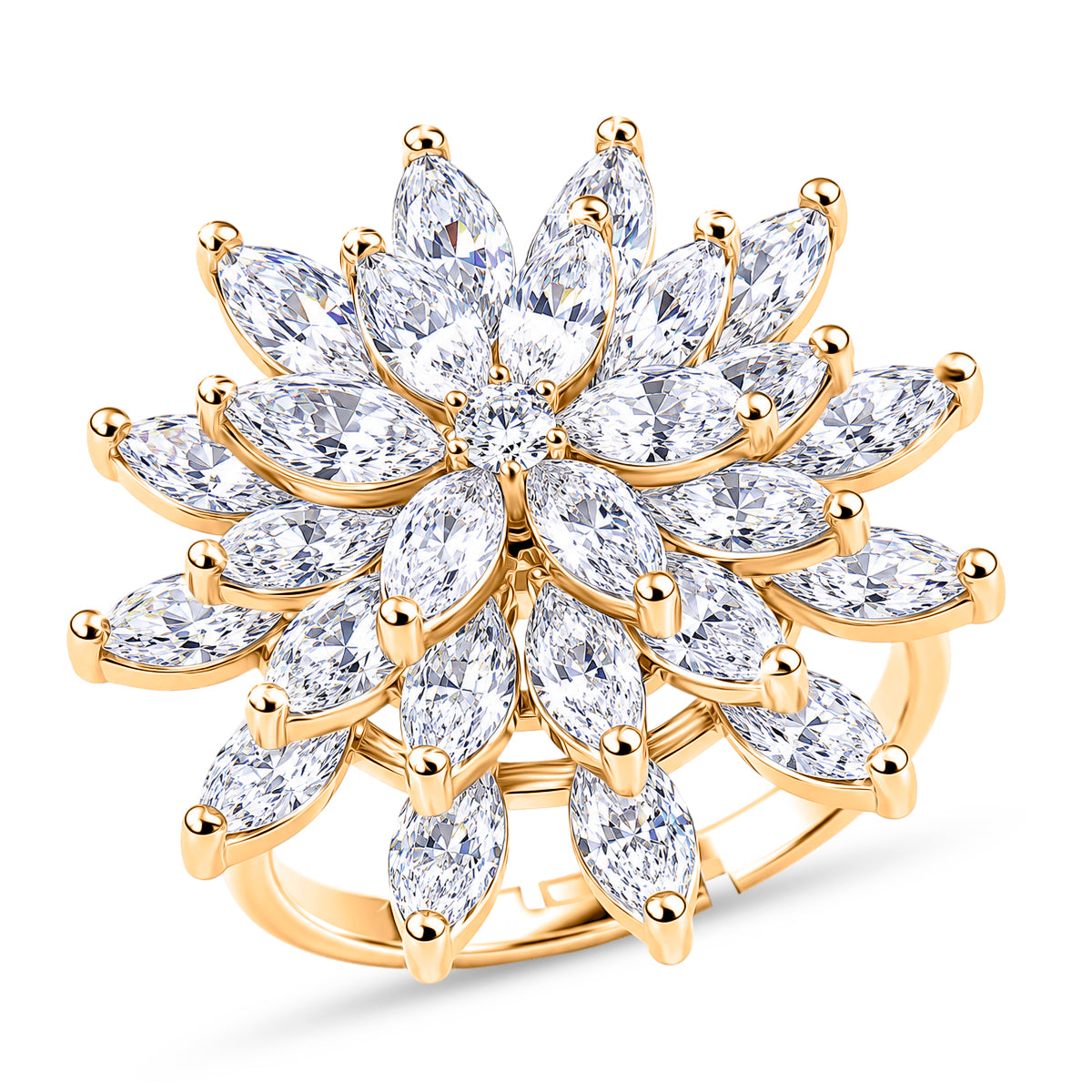 Weißer Zirkonia Ring Nickelfreies Messing, flexibles (Größe 19.00-20.00), Goldfarben