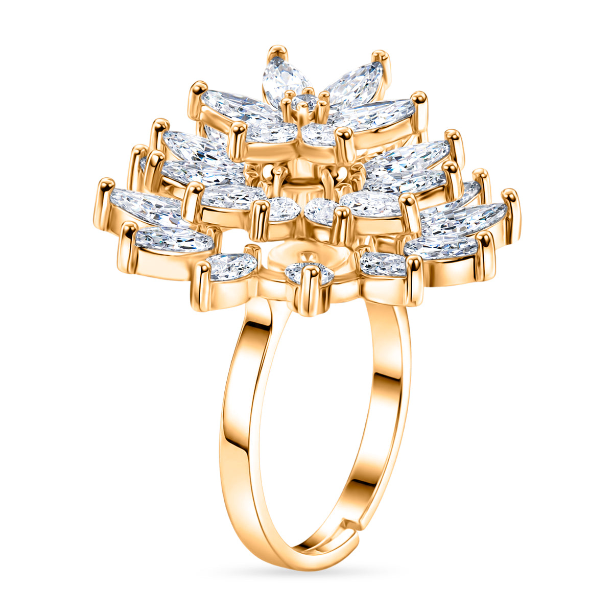 Weißer Zirkonia Ring Nickelfreies Messing, flexibles (Größe 19.00-20.00), Goldfarben