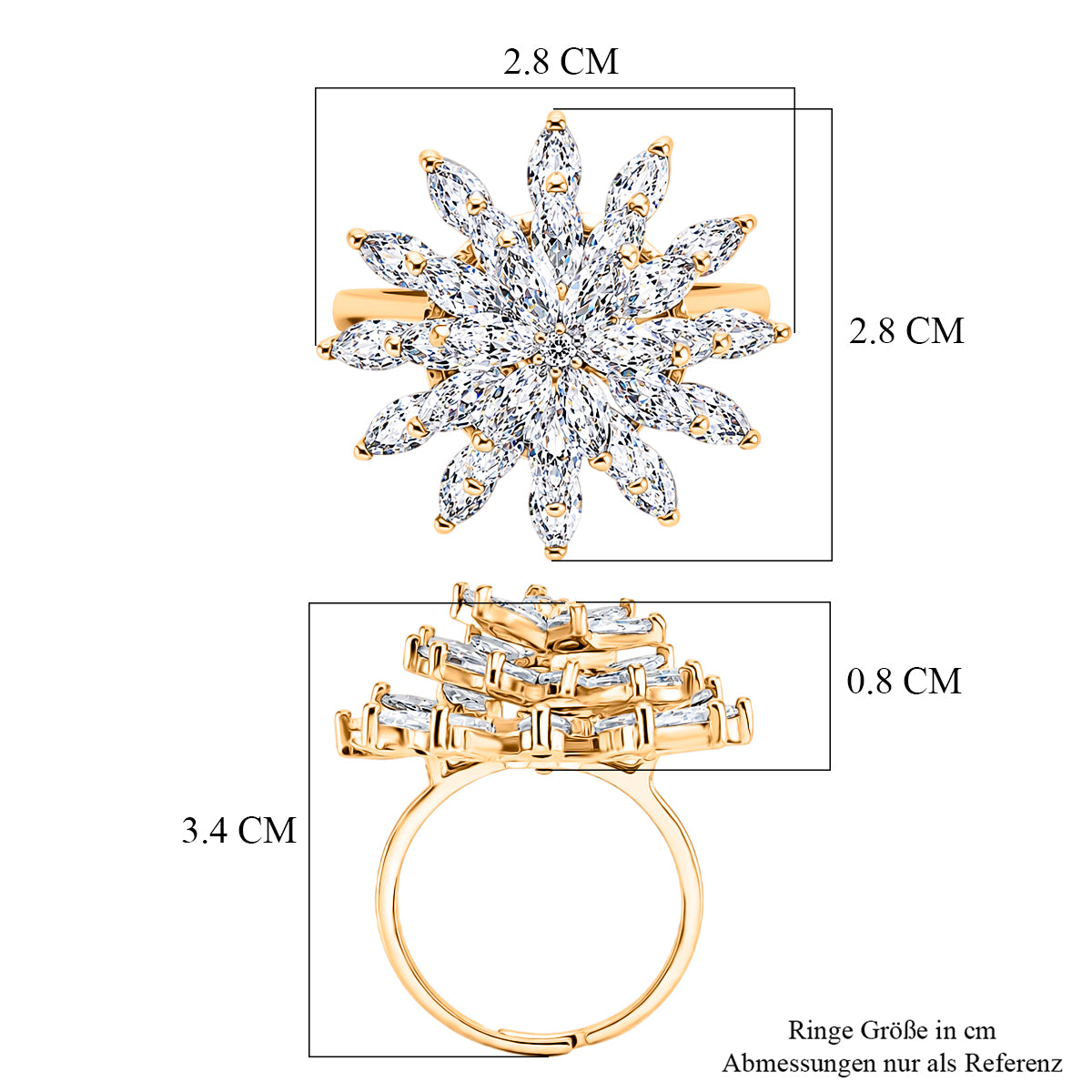 Weißer Zirkonia Ring Nickelfreies Messing, flexibles (Größe 19.00-20.00), Goldfarben