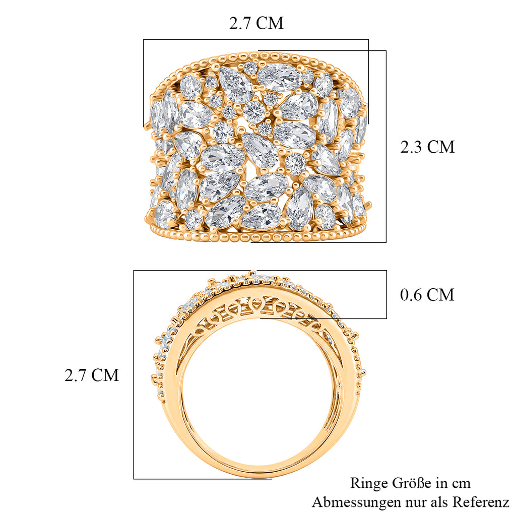 Weißer Zirkonia Ring Nickelfreies Messing, Goldfarben, (Größe 19.00) 5.00 ct