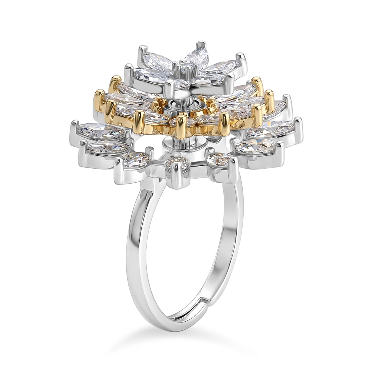 Weißer Zirkonia Ring Nickelfreies Messing, flexibles (Größe 19.00-20.00), Bicolor