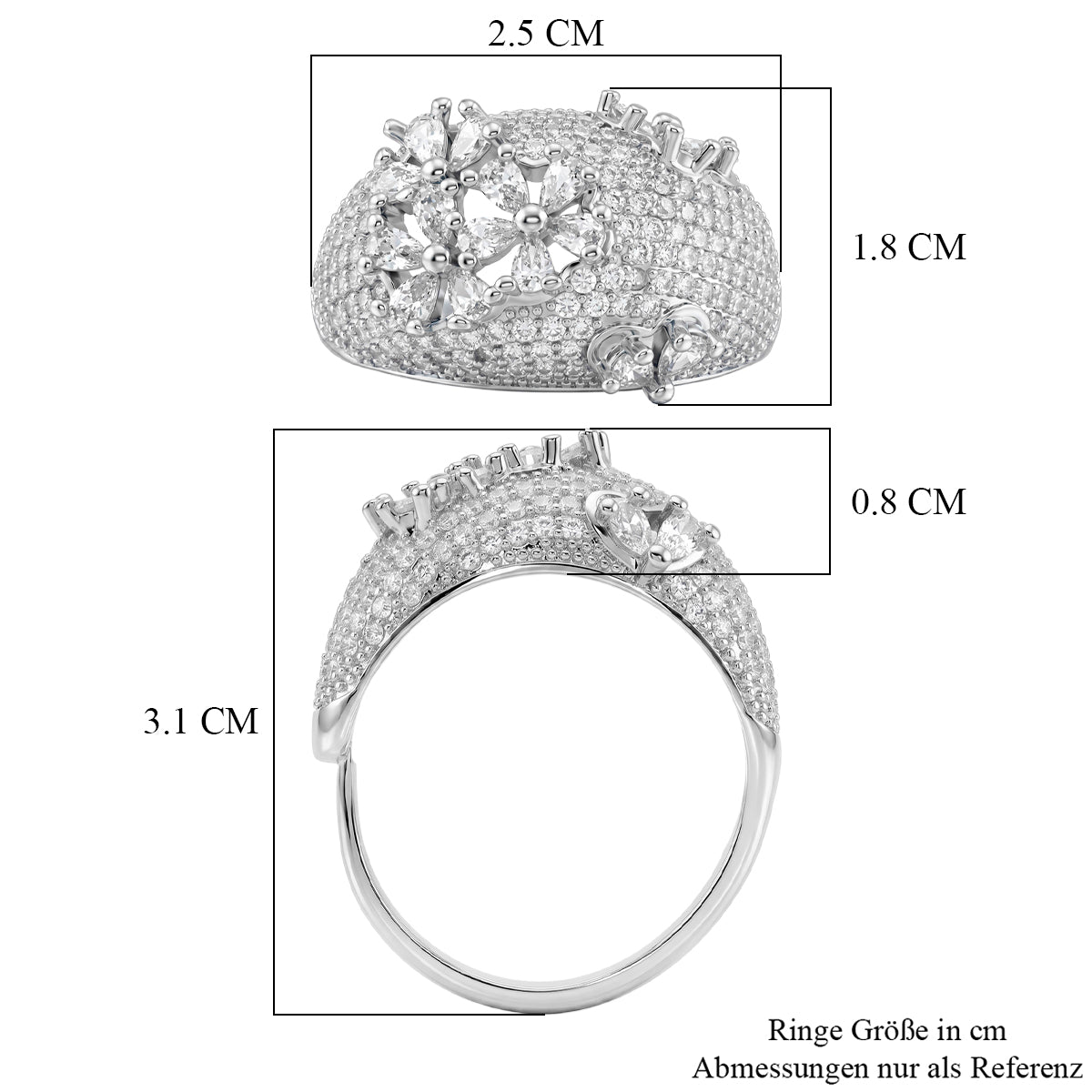 Weißer Zirkonia Ring Nickelfreies Messing (Größe 18.00)