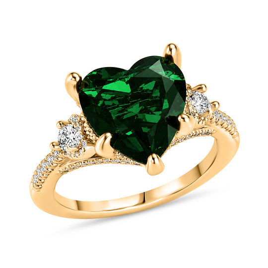 Grüner Kristall und Weißer Zirkonia Ring Nickelfreies Messing (Größe 20.00) 1.01 ct